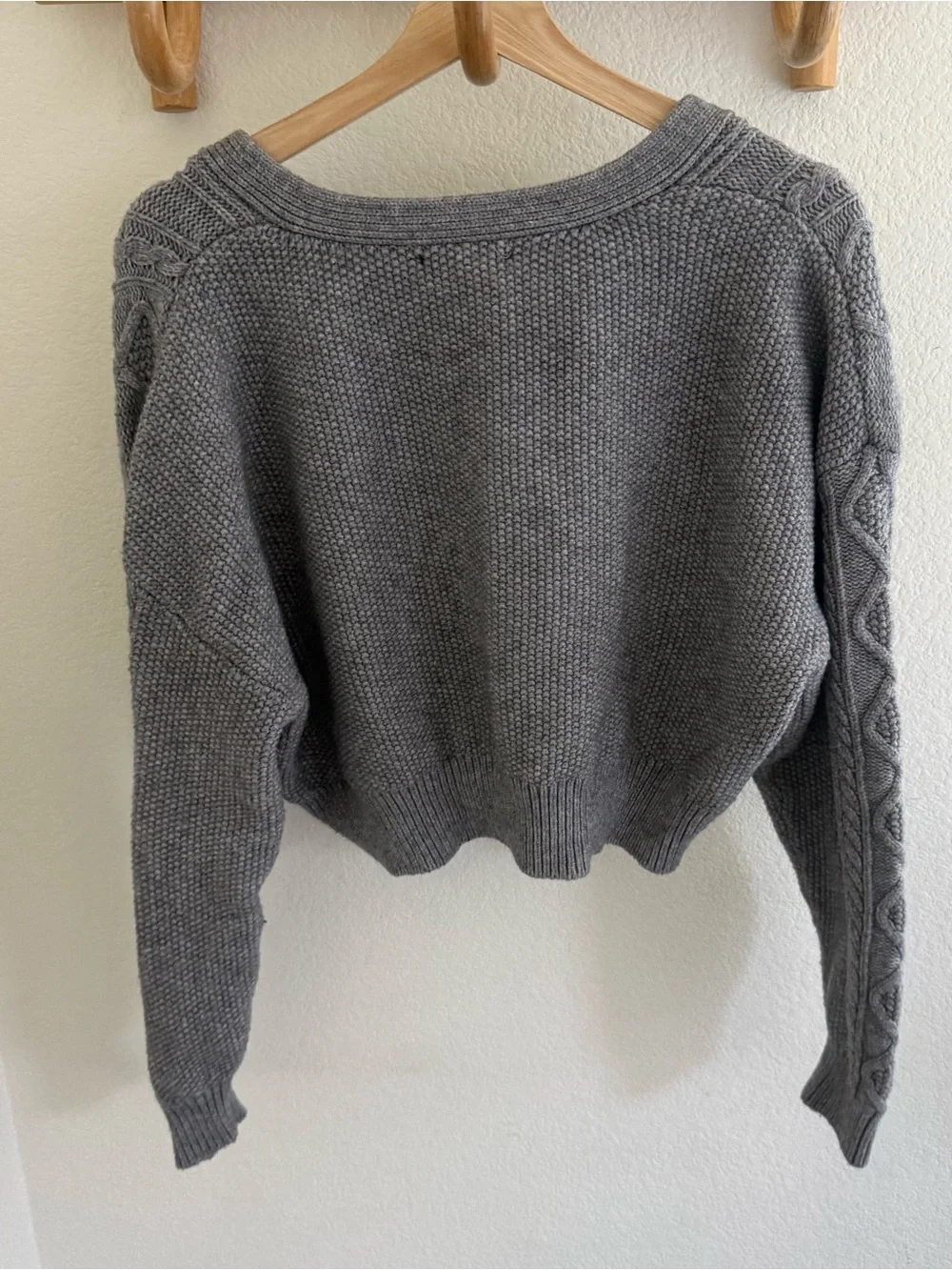 Preppy capsule wardrobe dark academia minimalist gray cable knit cropped sweater